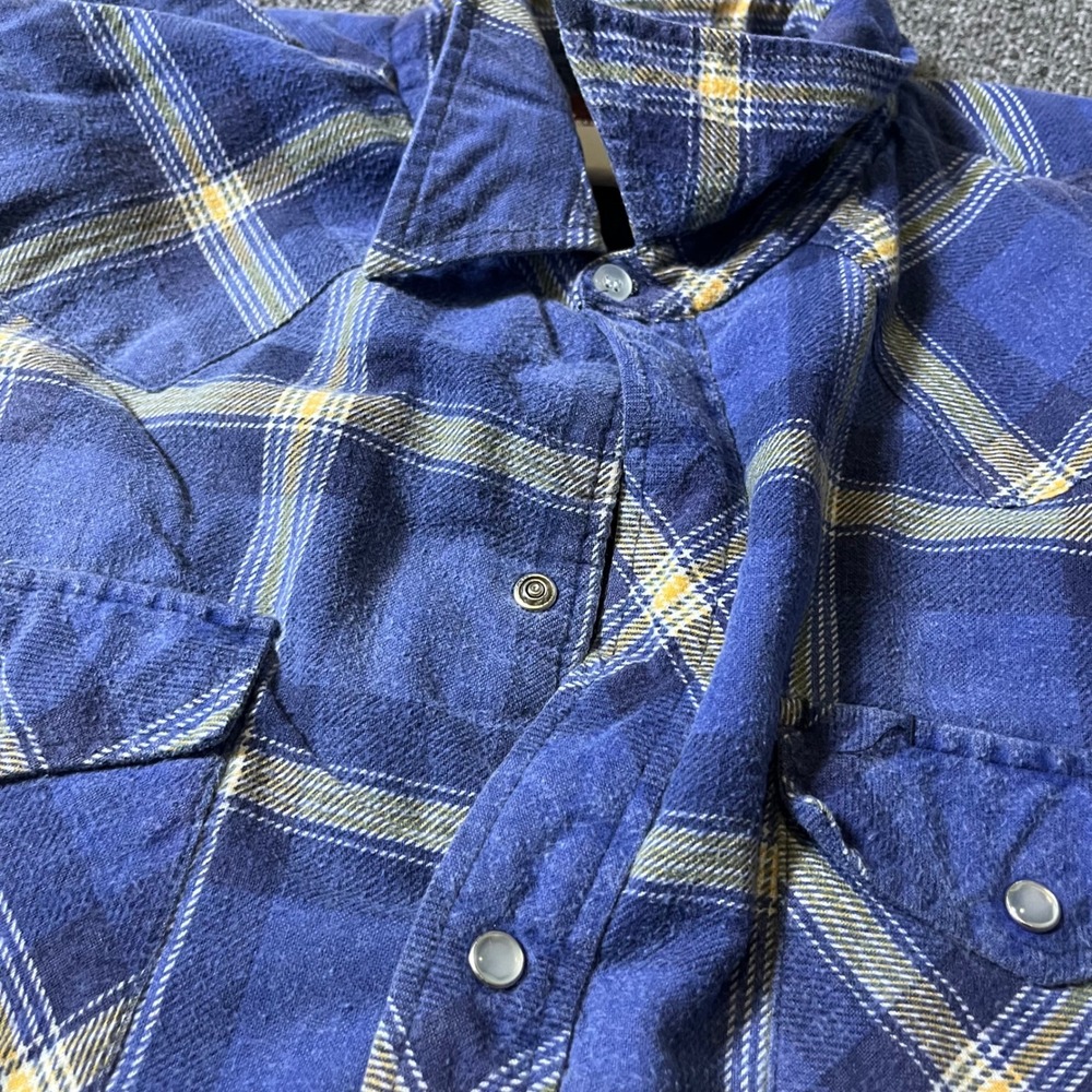 Vintage Wrangler Western Shirt Jacket Large Blue Plaid Quilted Pearl Snap 90s - Picture 4 of 13